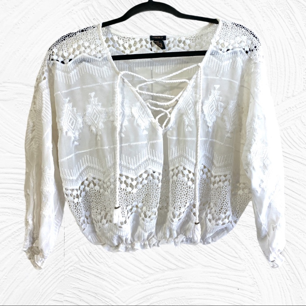 White Embroidered Crop top